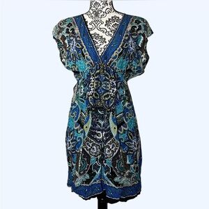 Blue boho paisley pattern dress